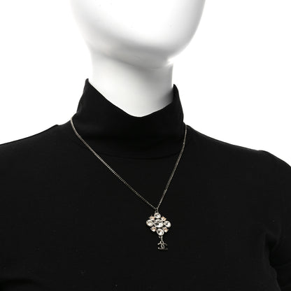 Chanel Crystal CC Drop Pendant Necklace Silver 2 of 5