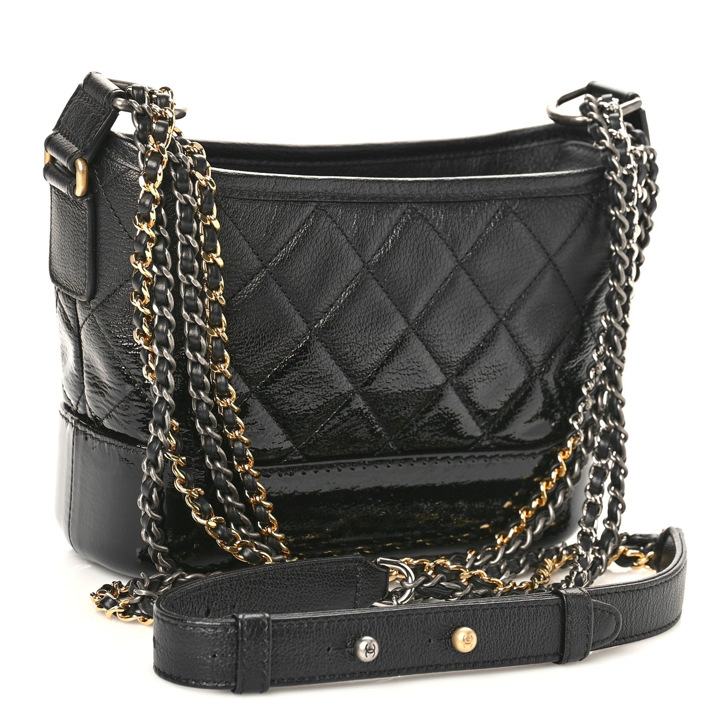 Patent Goatskin Quilted Small Gabrielle Hobo Black