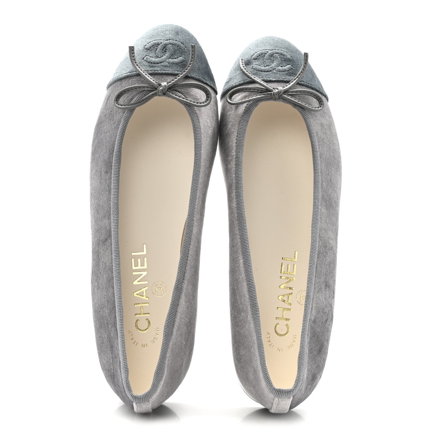 Chanel Velvet Cap Toe Ballerina Flats 36.5 Grey Green 2 of 12