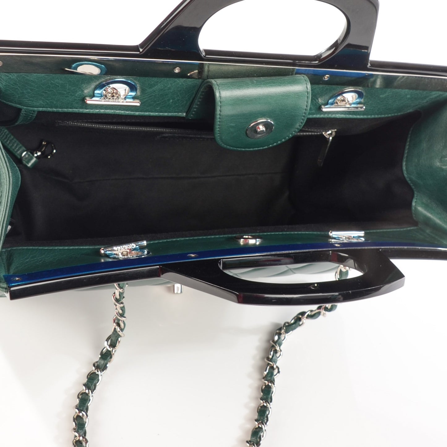 Glazed Calfskin Quilted Small CC Delivery Tote Green