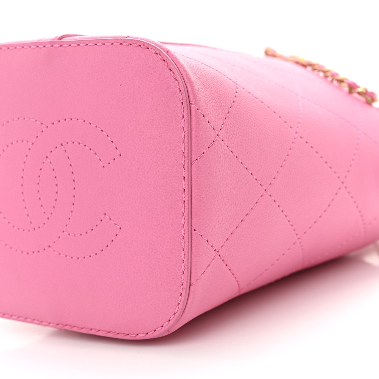 Chanel Calfskin Small CC Chain Bucket Drawstring Bag Pink 10 of 10