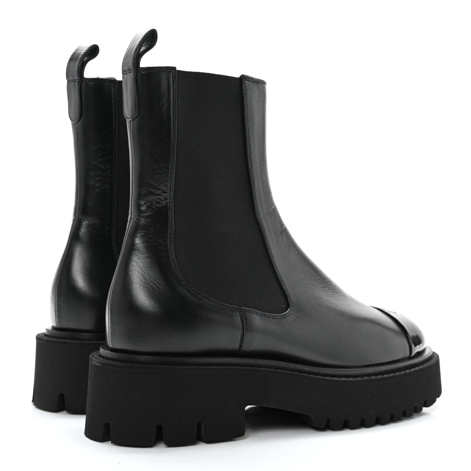 Chanel Crumpled Calfskin Patent Cap Toe Short Boots 37 Black 4 of 9