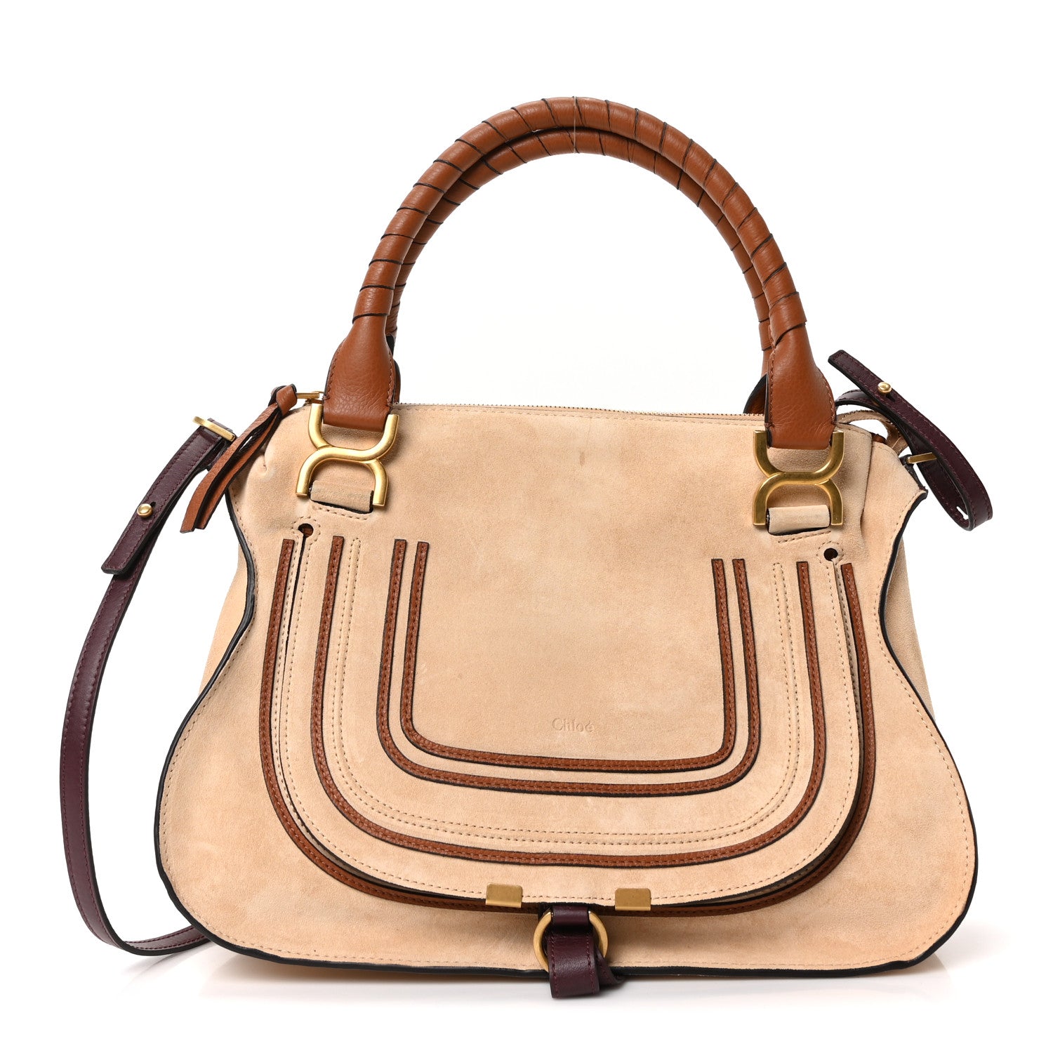 Chloe Suede Calfskin Braided Medium Marcie Double Carry Beige 1 of 10