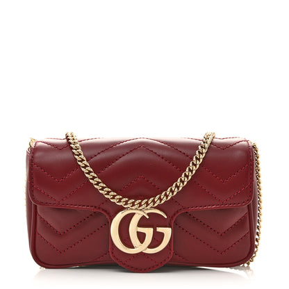 Gucci Calfskin Matelasse Super Mini GG Marmont Shoulder Bag Rosso Ancora 1 of 11