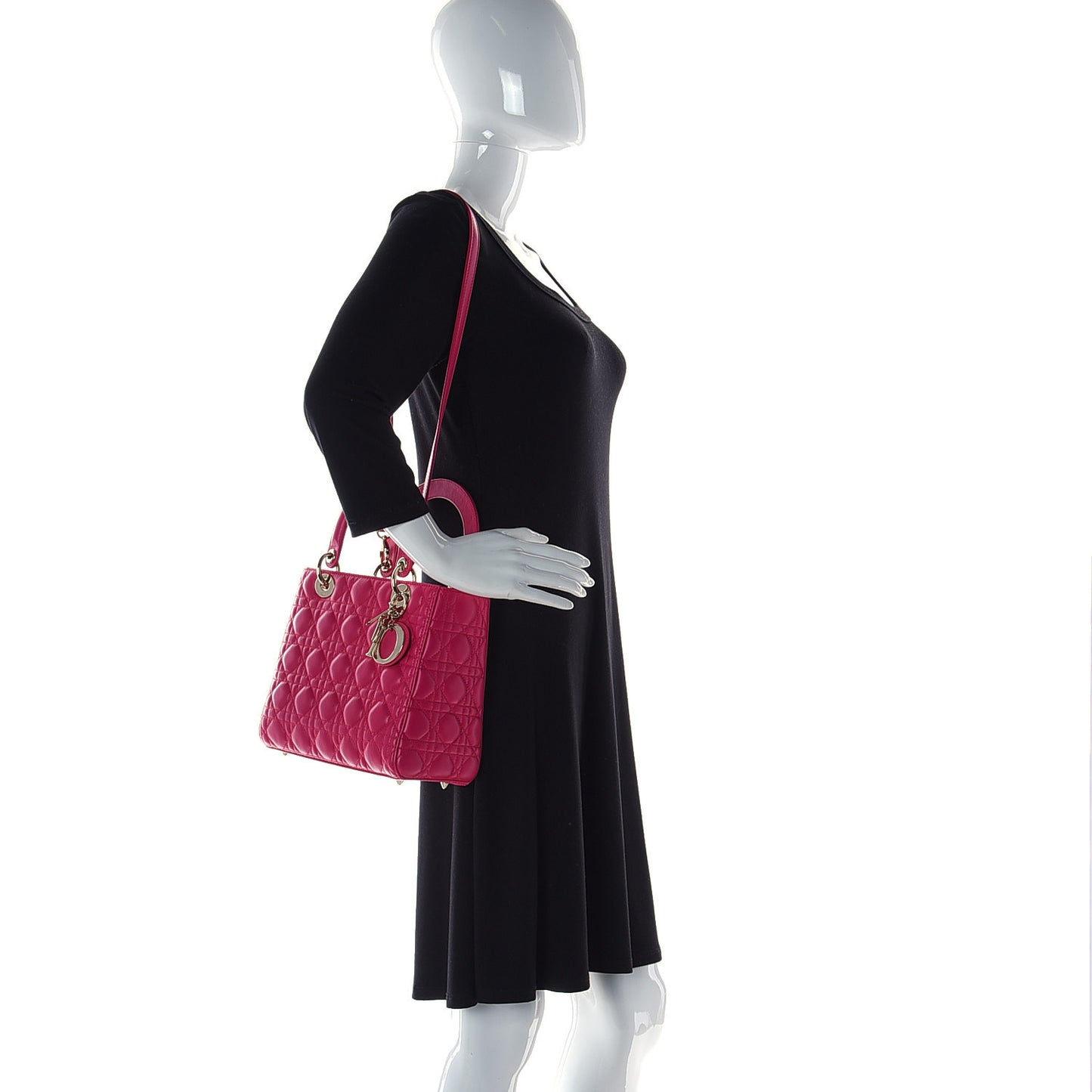 Lambskin Cannage Medium Lady Dior Fuchsia