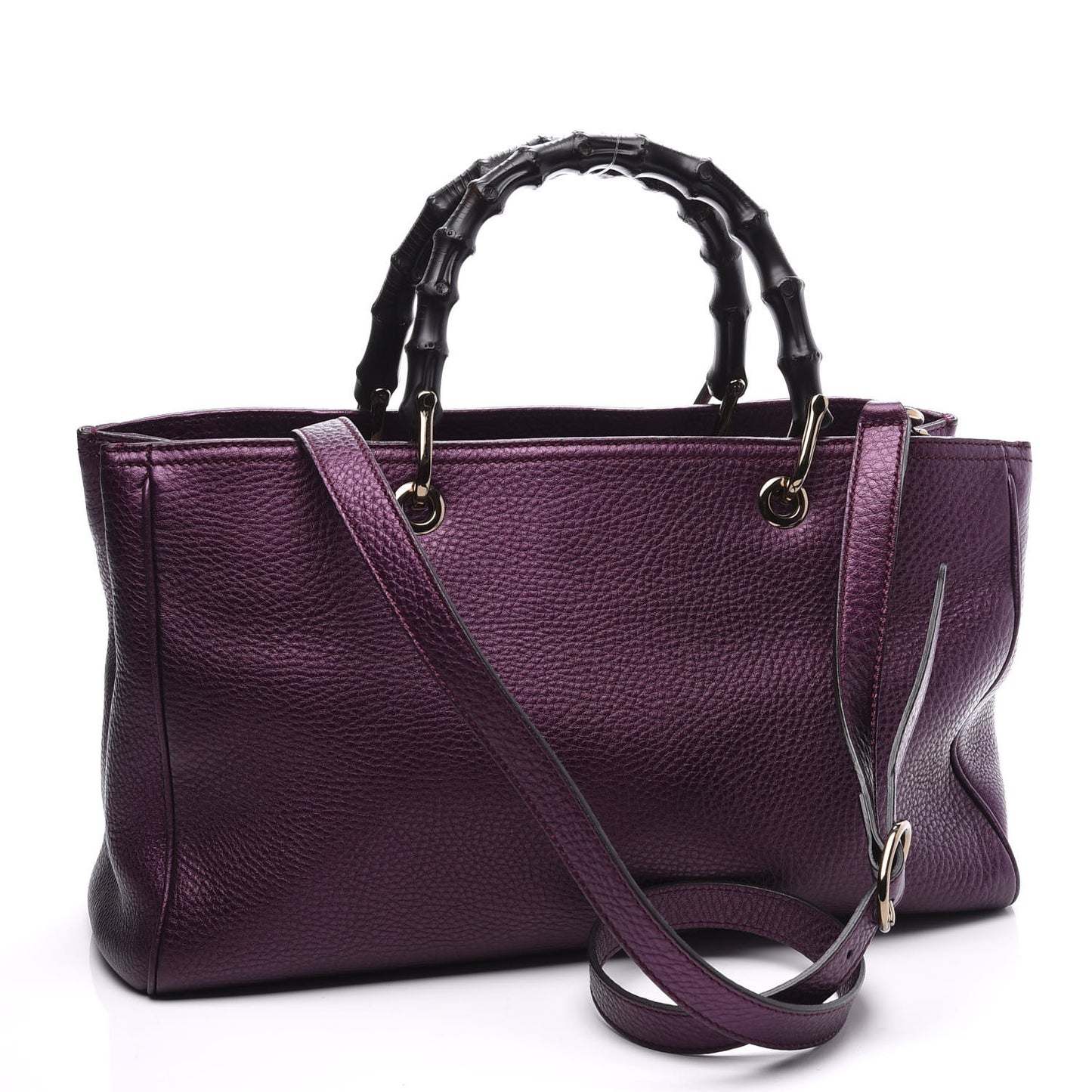 Pebbled Calfskin Medium Bamboo Shopper Tote Purple