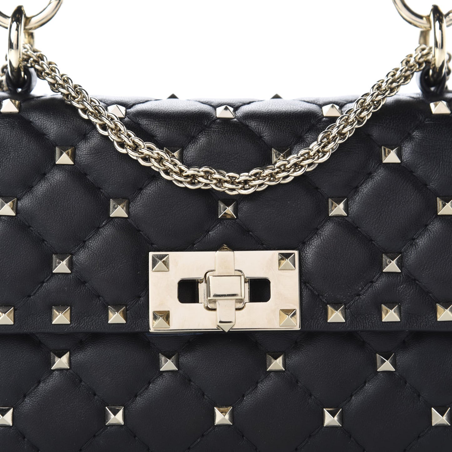 Lambskin Small Rockstud Spike Shoulder Bag Black