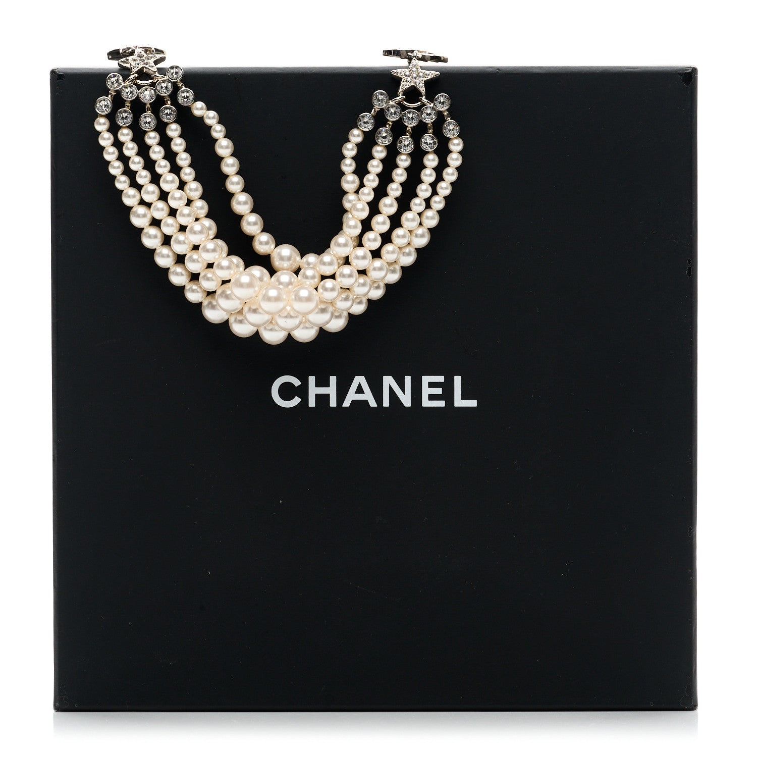 Chanel Pearl Crystal Star CC Multi Strand Necklace Pearly White Silver 6 of 6