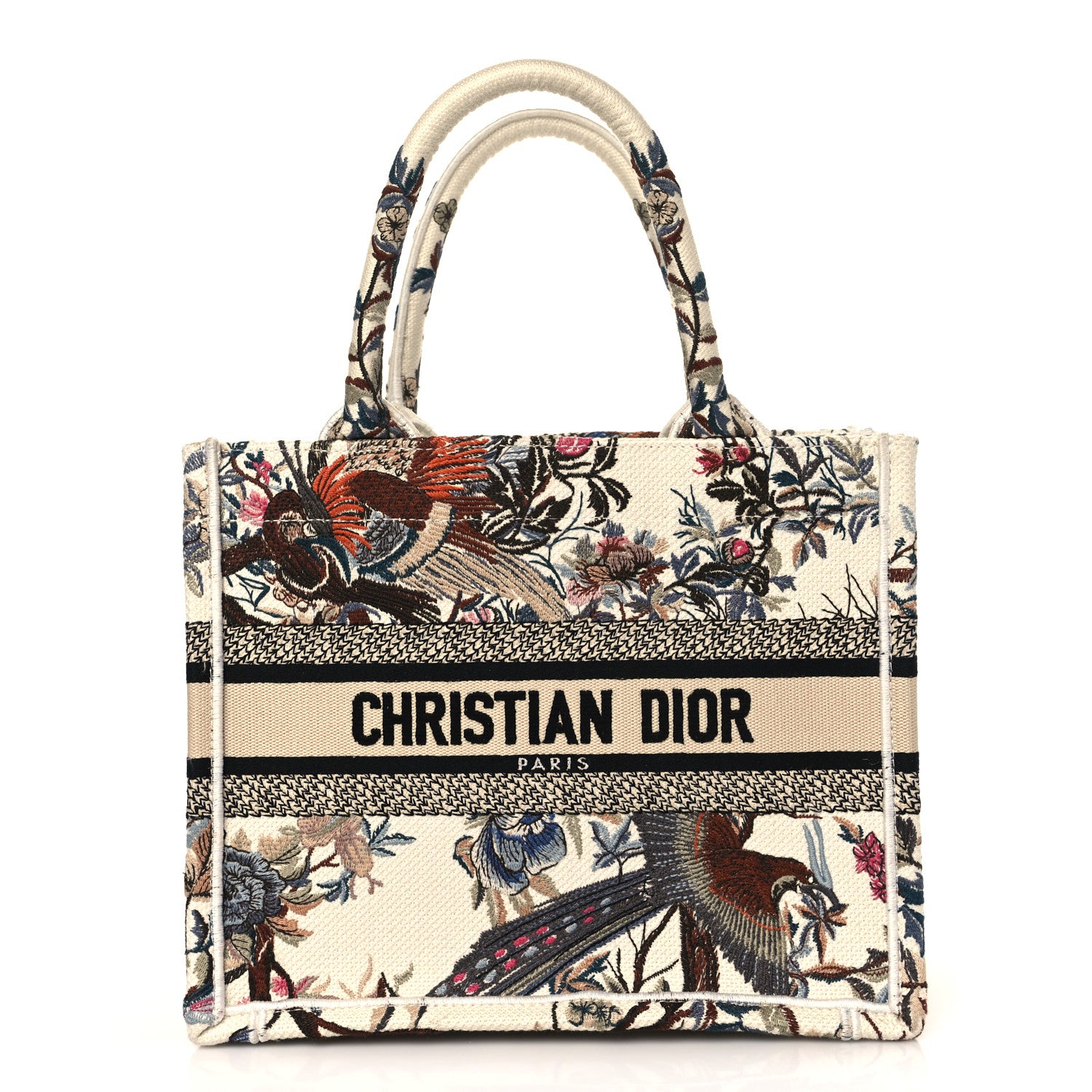 Christian Dior Canvas Embroidered Small Jardin D'Hiver Book Tote Latte Multicolor 1 of 8