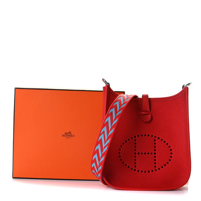 Hermes Taurillon Clemence Evelyne TPM Rouge De Coeur Bleu Du Nord 8 of 8