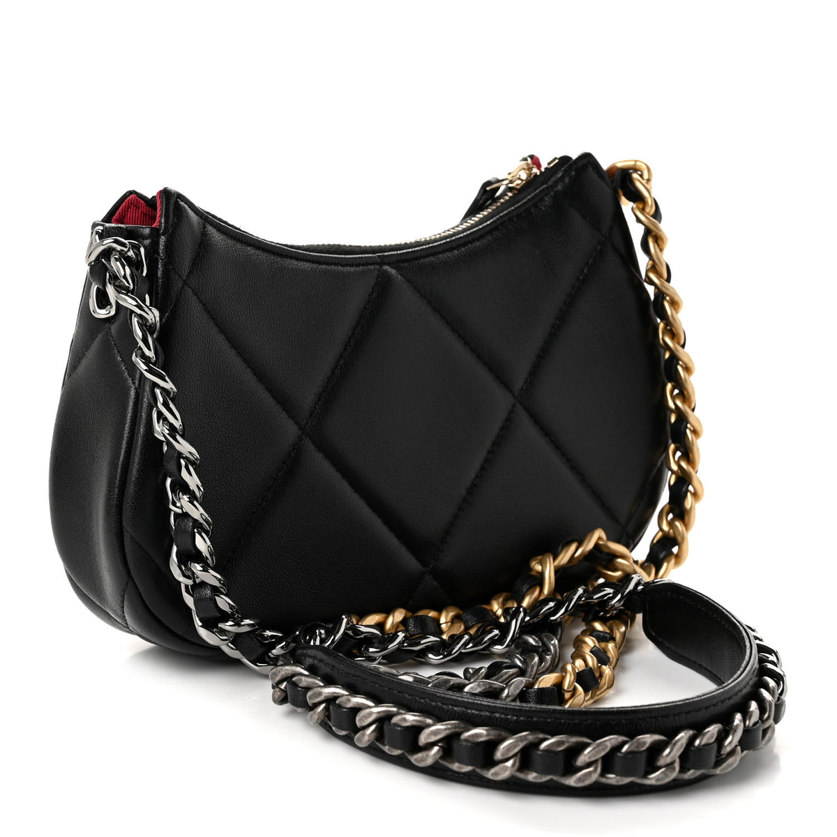 Chanel Lambskin Quilted Chanel 19 Hobo Clutch With Chain Black 3 of 10