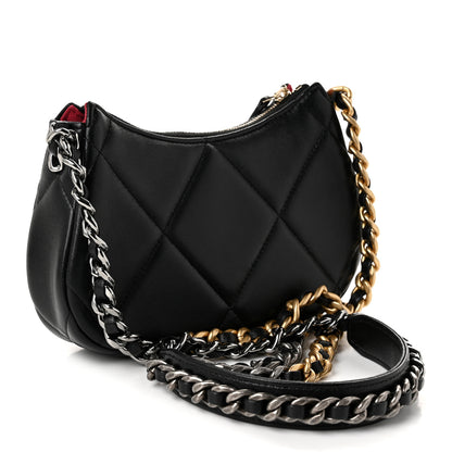 Chanel Lambskin Quilted Chanel 19 Hobo Clutch With Chain Black 3 of 10