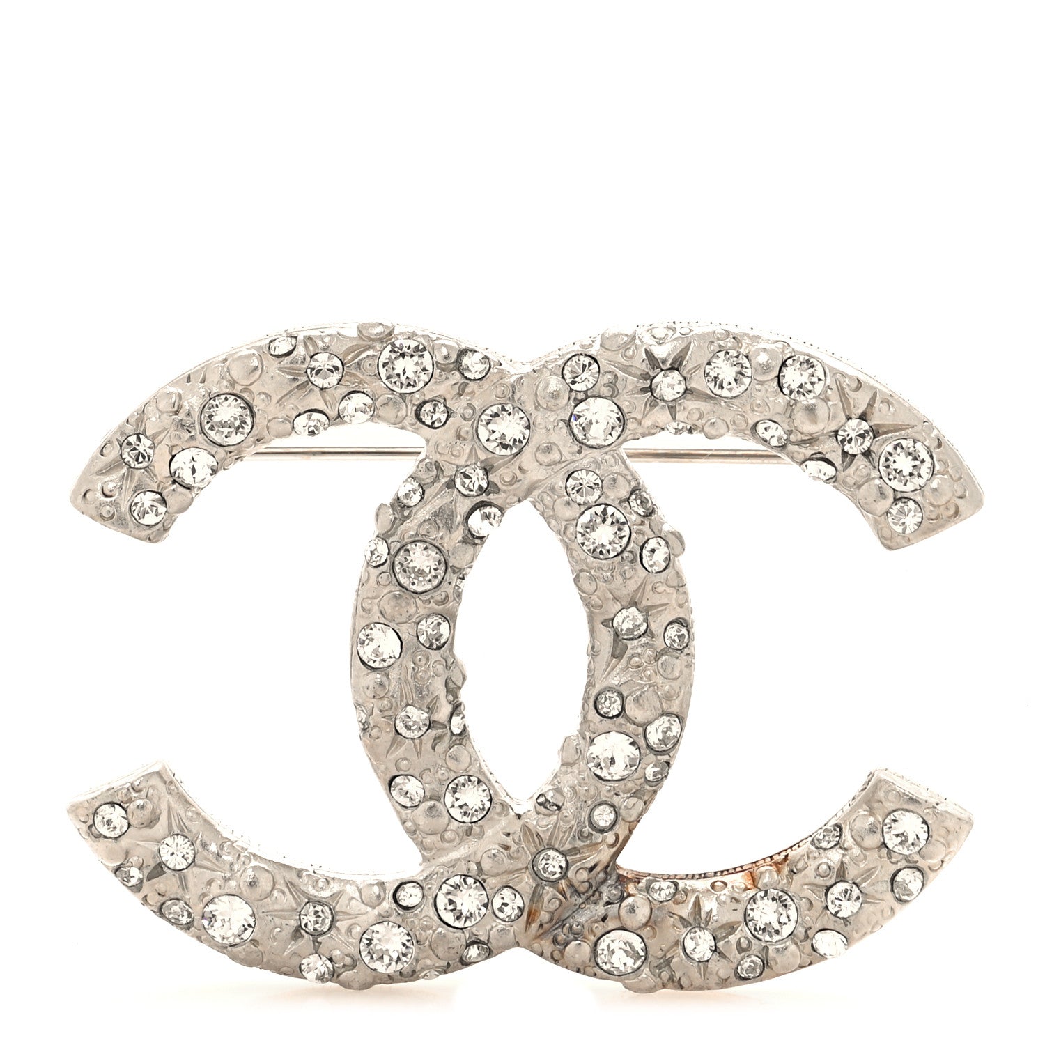 Chanel Swarovski Crystal Large CC Brooch Silver 1 of 4
