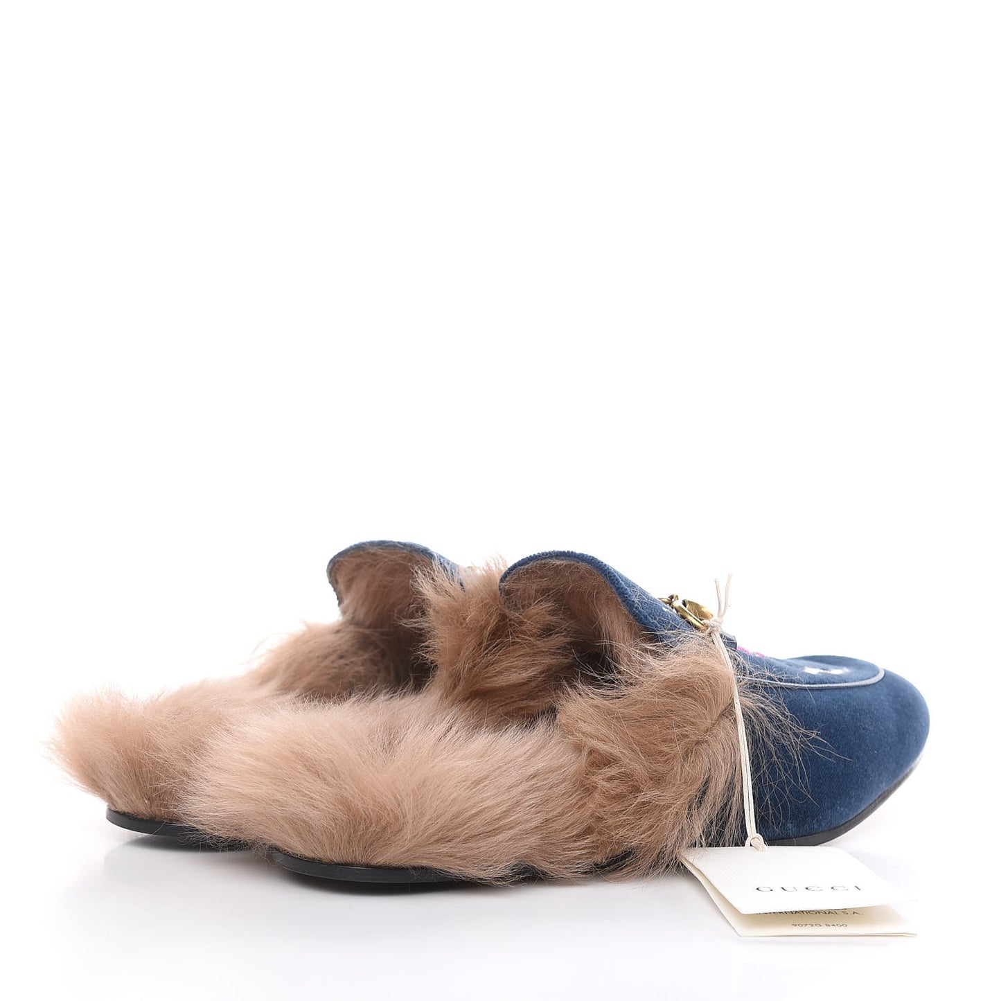 Velvet Fur Dragon Embroidered Mens Princetown Slippers 6 Zaffre Dark Zaffre