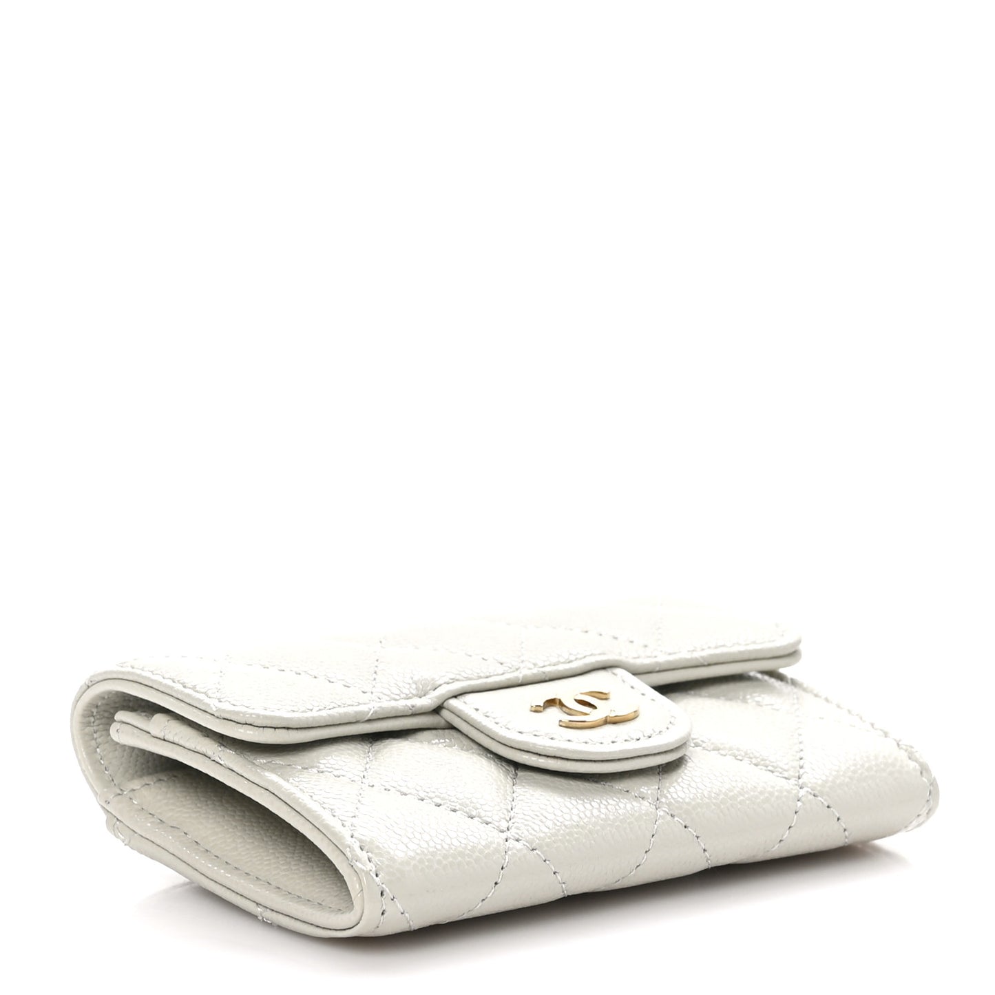 Caviar Quilted Flap Card Holder Wallet Grey