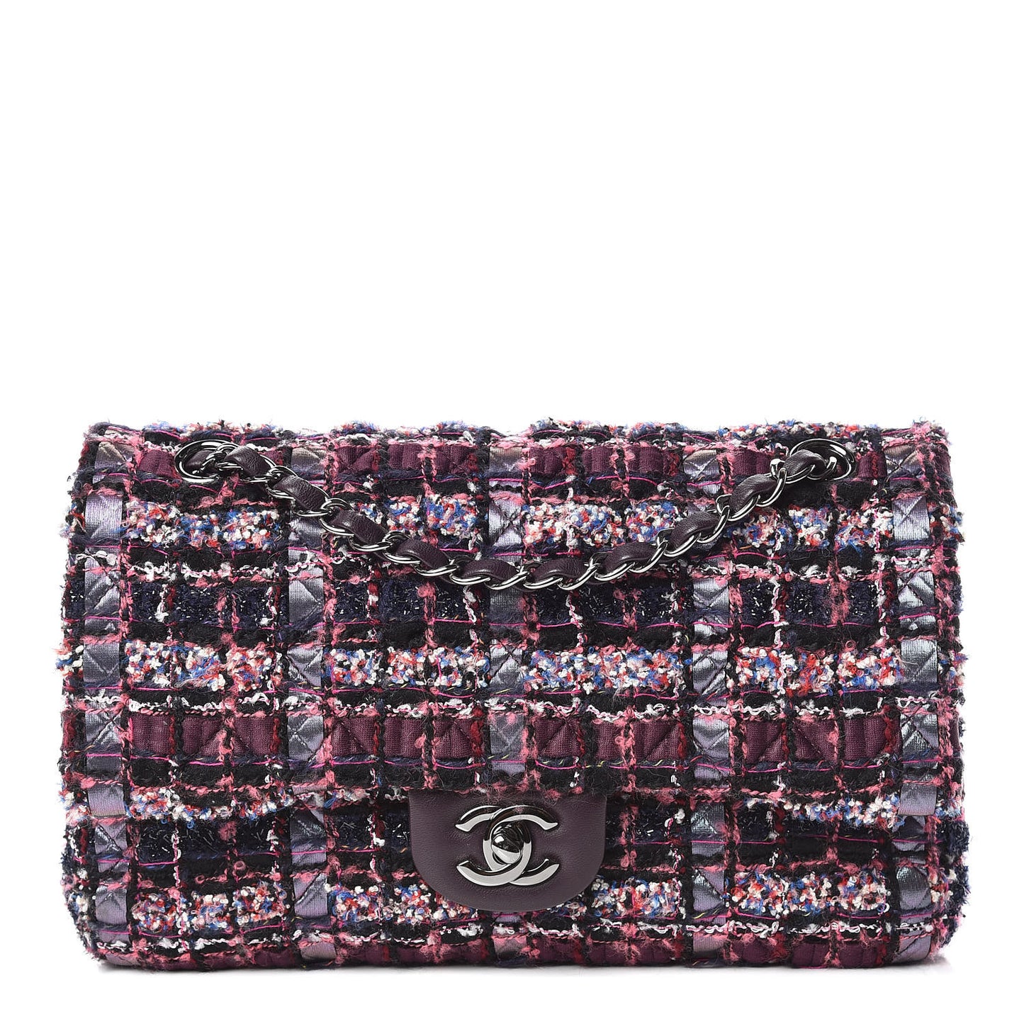 Tweed Quilted Medium Double Flap Dark Purple