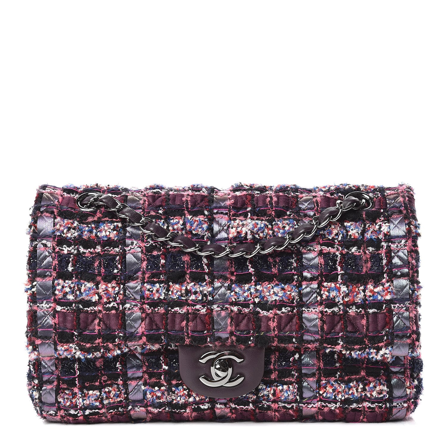 Chanel Tweed Quilted Medium Double Flap Dark Purple 1 of 9