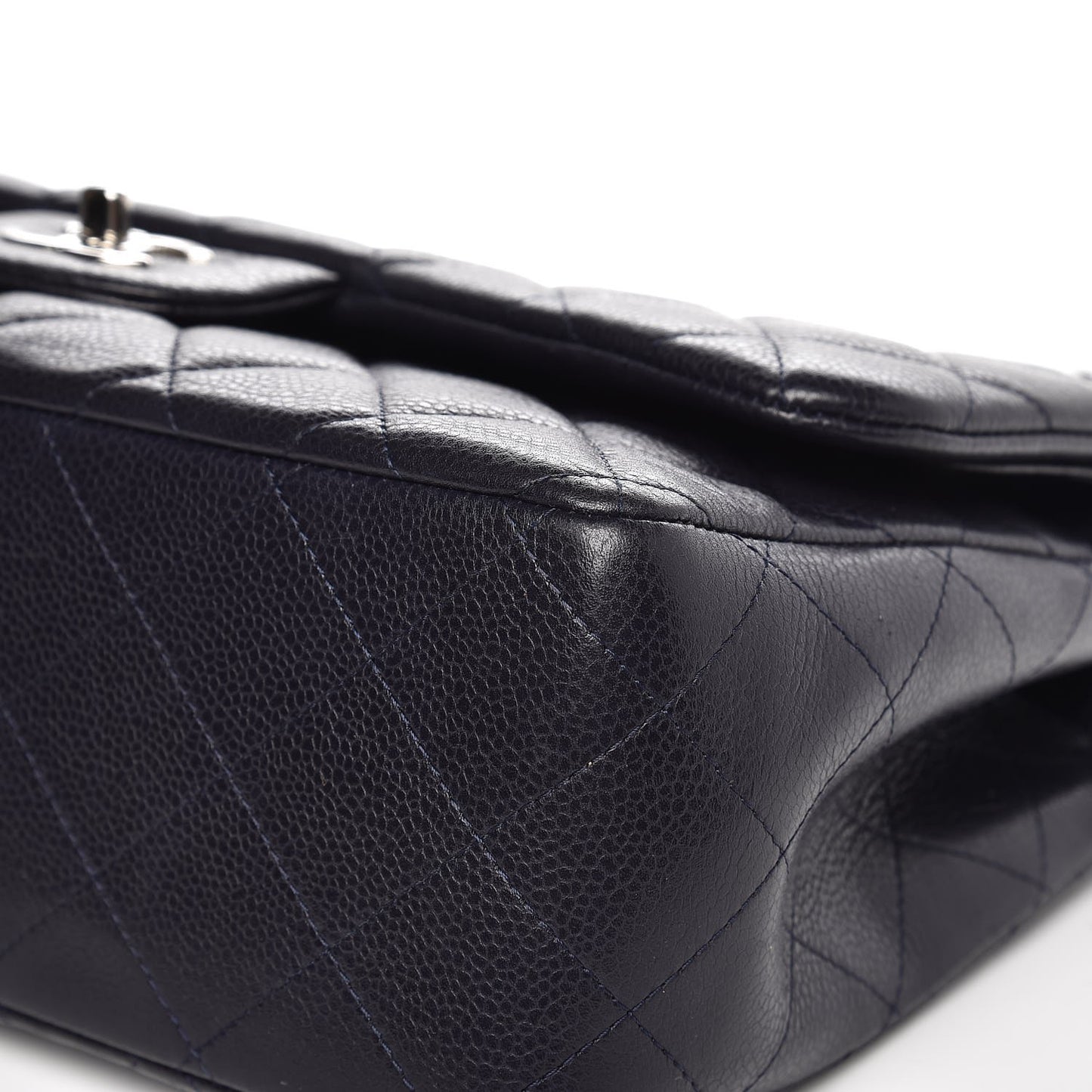 Caviar Quilted Jumbo Double Flap Navy Blue
