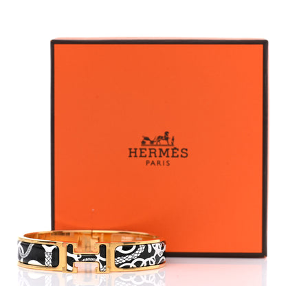 Hermes Enamel Printed Panoplie Equestre Narrow Clic Clac H Bracelet PM Positif Negatif 5 of 5