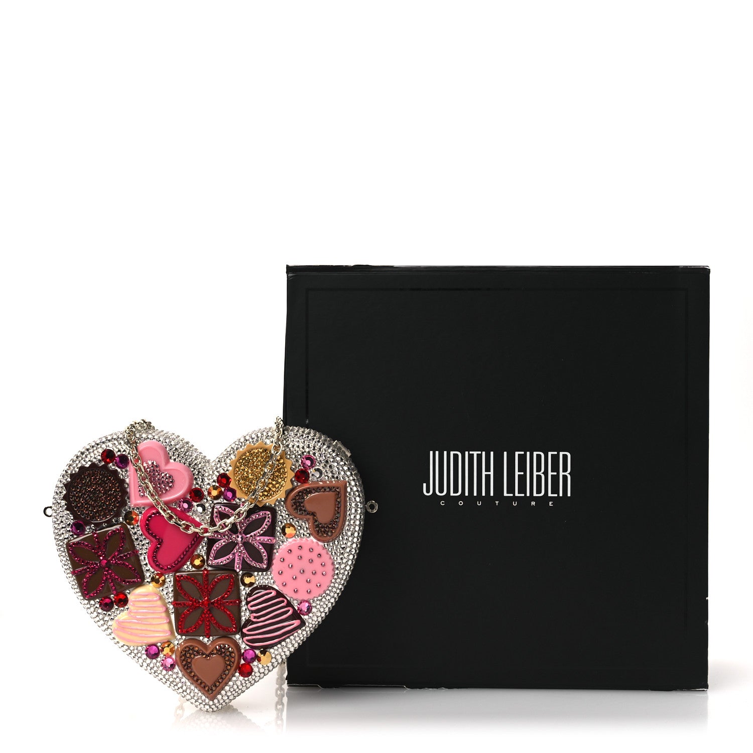 Judith Leiber Crystal Heart Chocolate Box Clutch 1847808