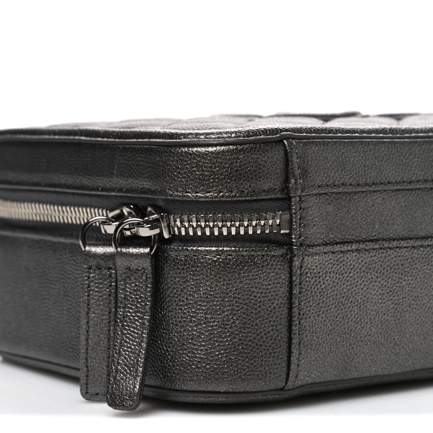 Metallic Caviar Quilted Medium CC Filigree Vanity Case Dark Silver