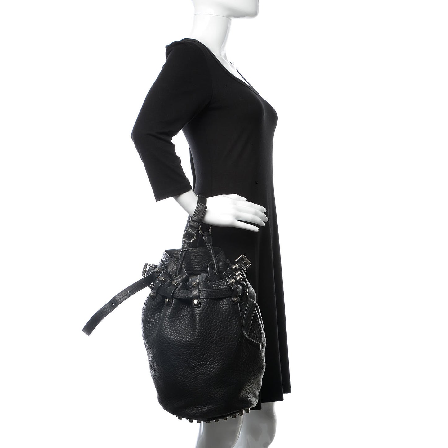 Pebbled Lambskin Diego Bucket Black Nickel Hardware
