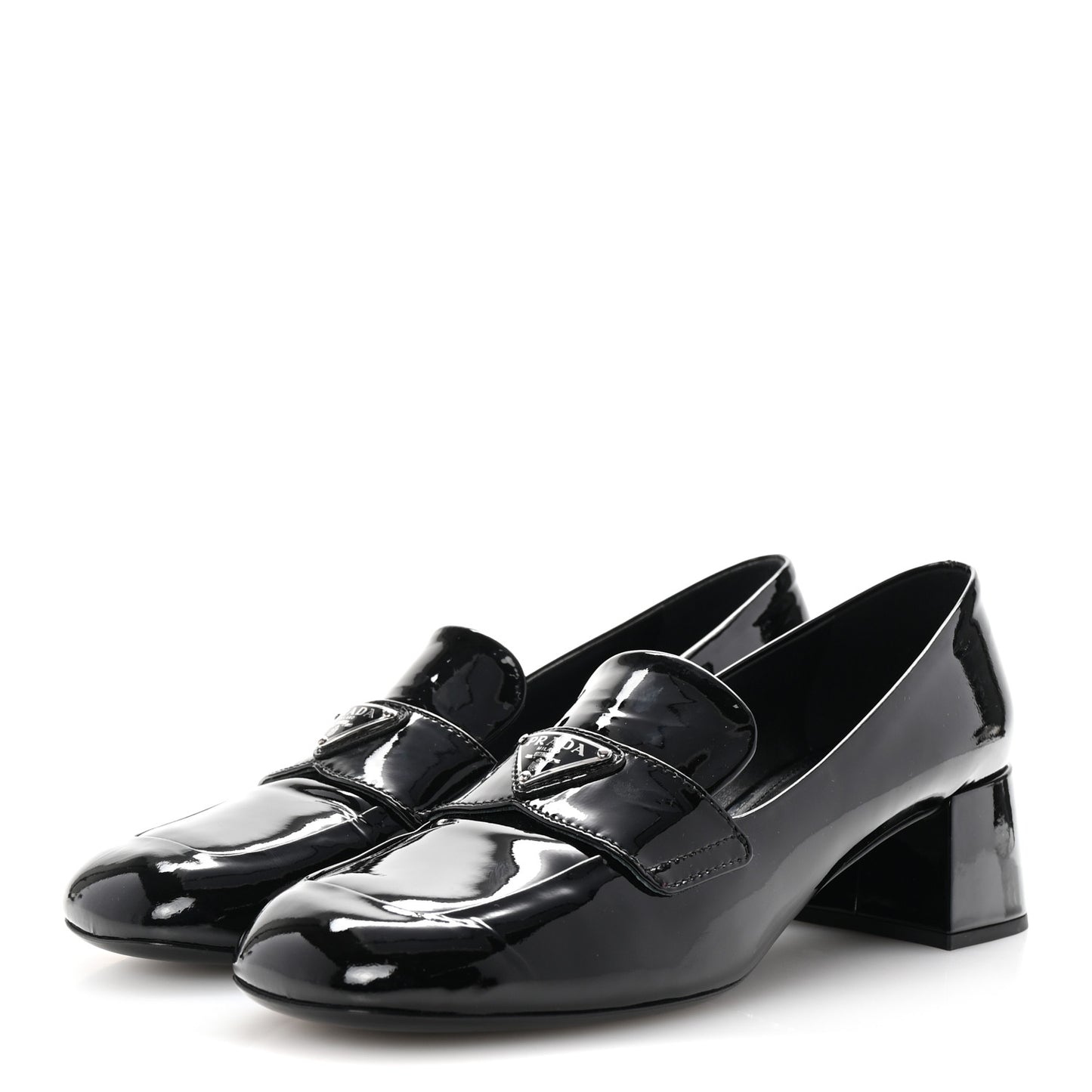 Vernice Metal Triangle Logo 45mm Loafer Pumps 38 Black