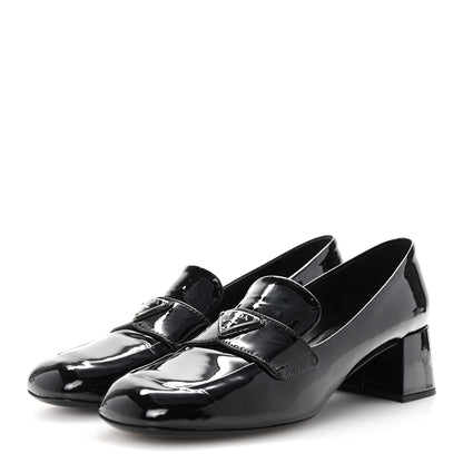 Prada Vernice Metal Triangle Logo 45mm Loafer Pumps 38 Black 4 of 9