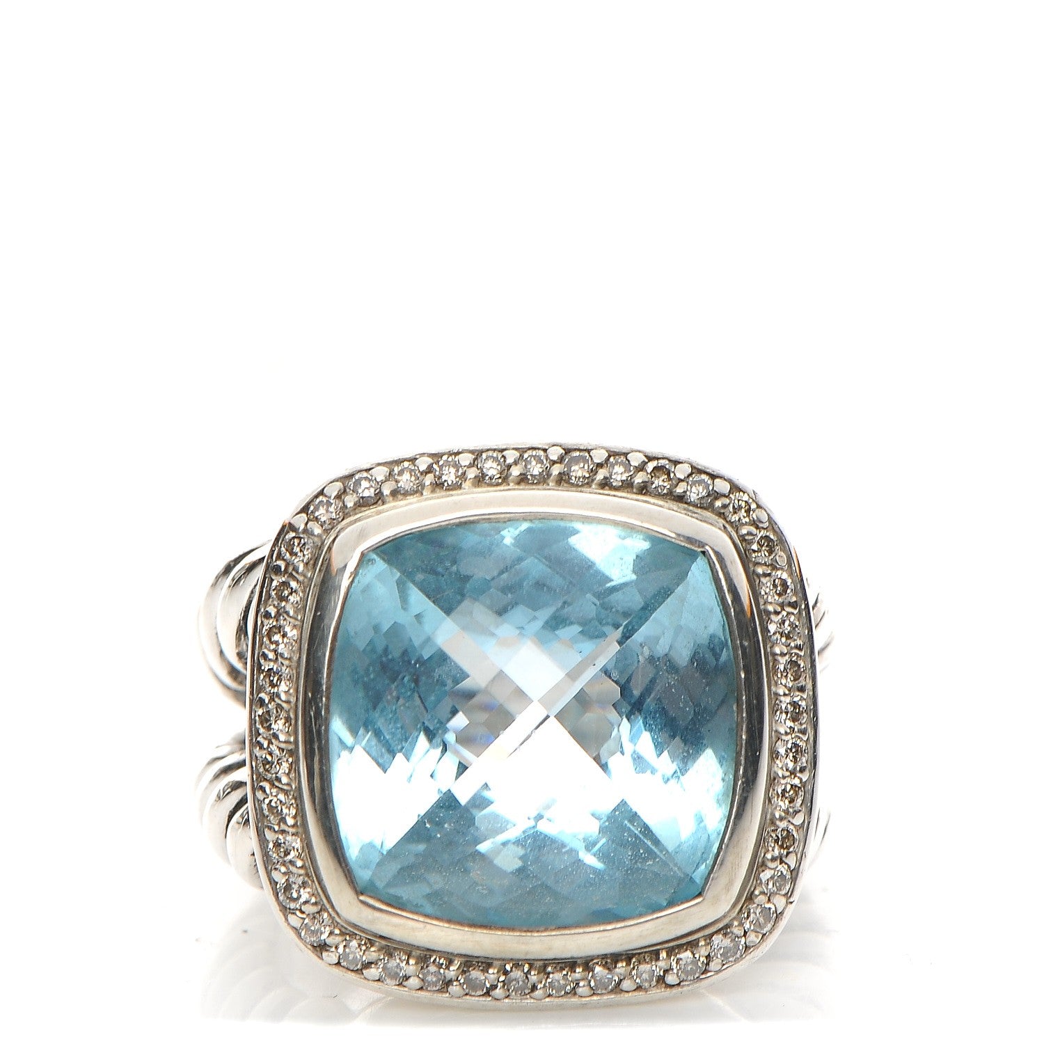 David Yurman Sterling Silver Diamond Blue Topaz 14mm Albion Ring 52 6.25 1 of 6