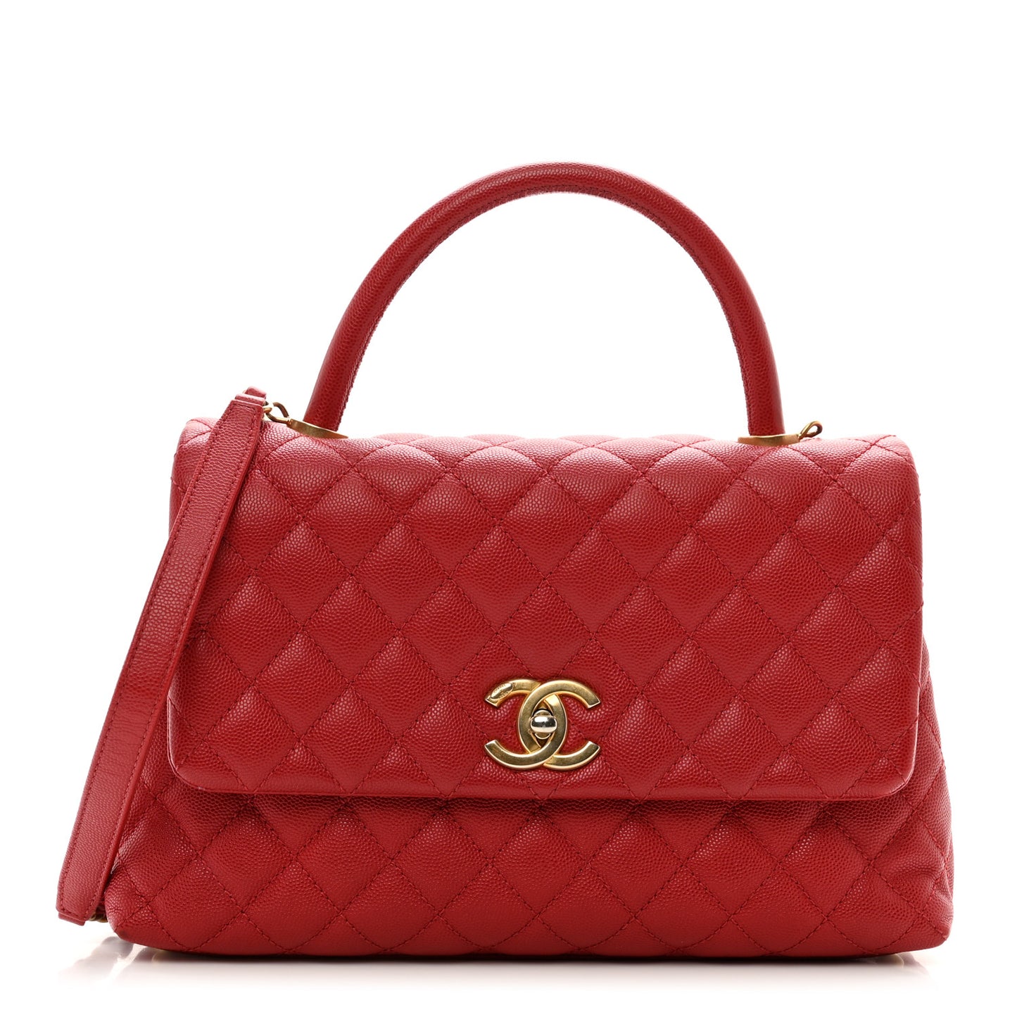 Caviar Quilted Small Coco Handle Flap Red