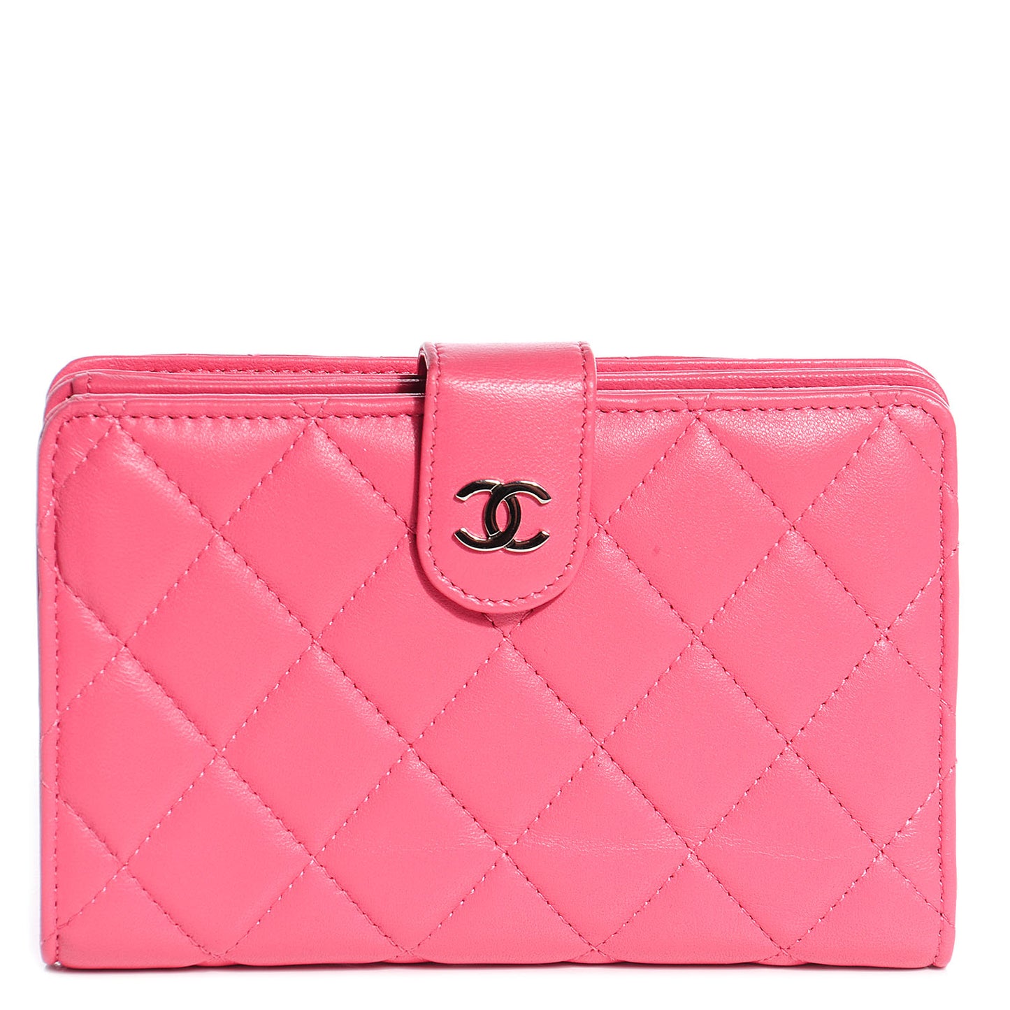 Lambskin Quilted Large Zip Pocket Wallet Pink