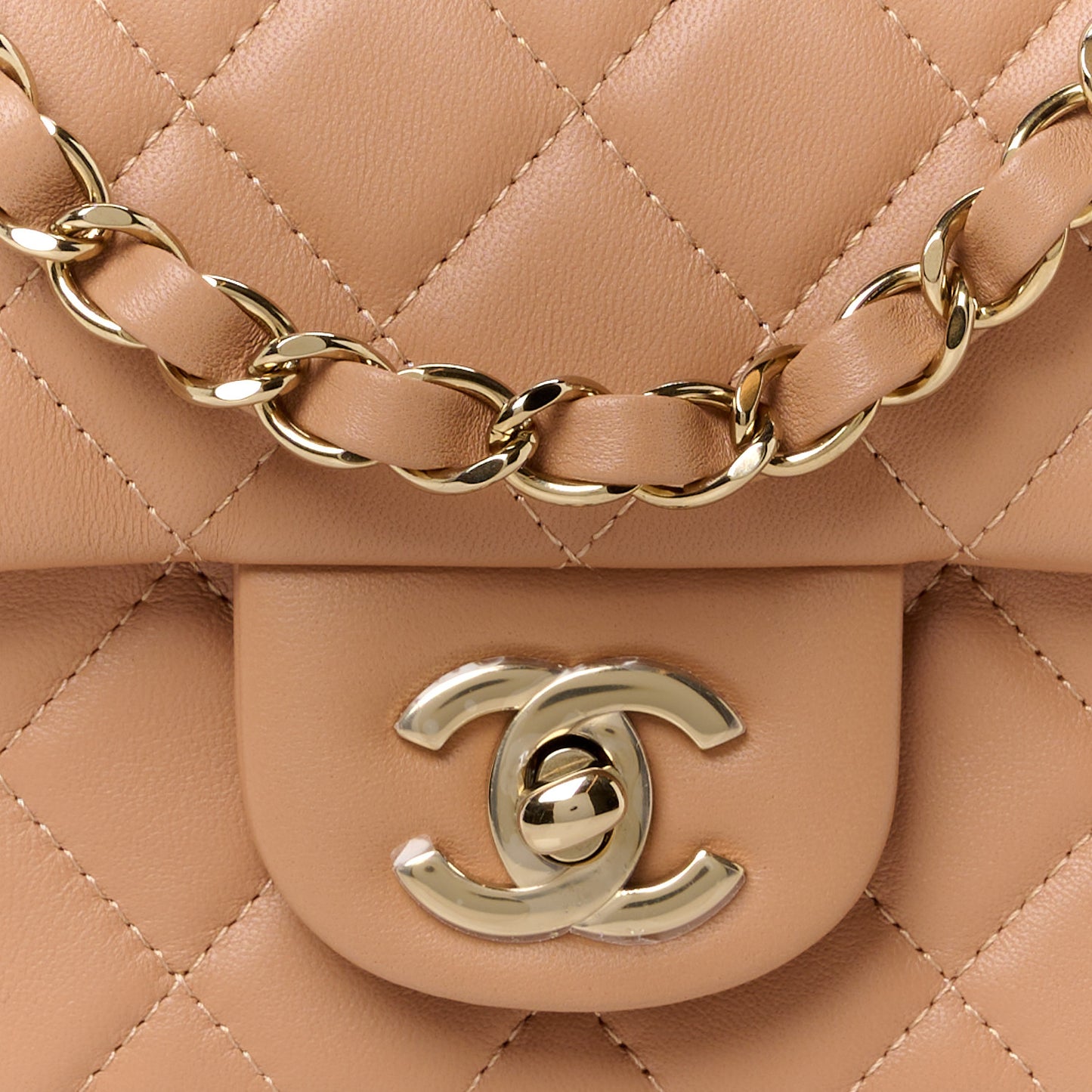 Lambskin Quilted Mini Rectangular Flap Brown