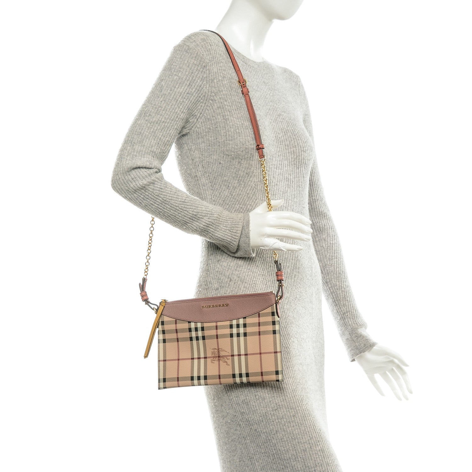 Burberry Haymarket Check Peyton Crossbody Dusty Pink 2 of 7