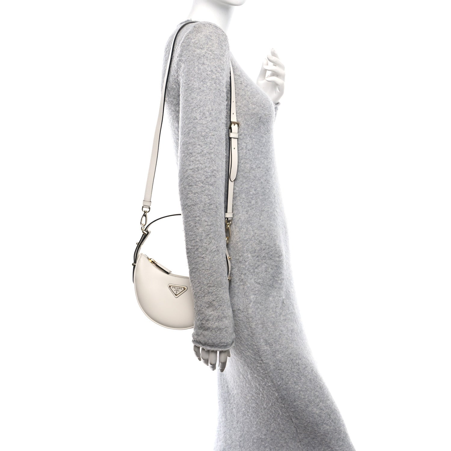 Prada Soft Calfskin Small Arque Shoulder Bag White 2 of 10