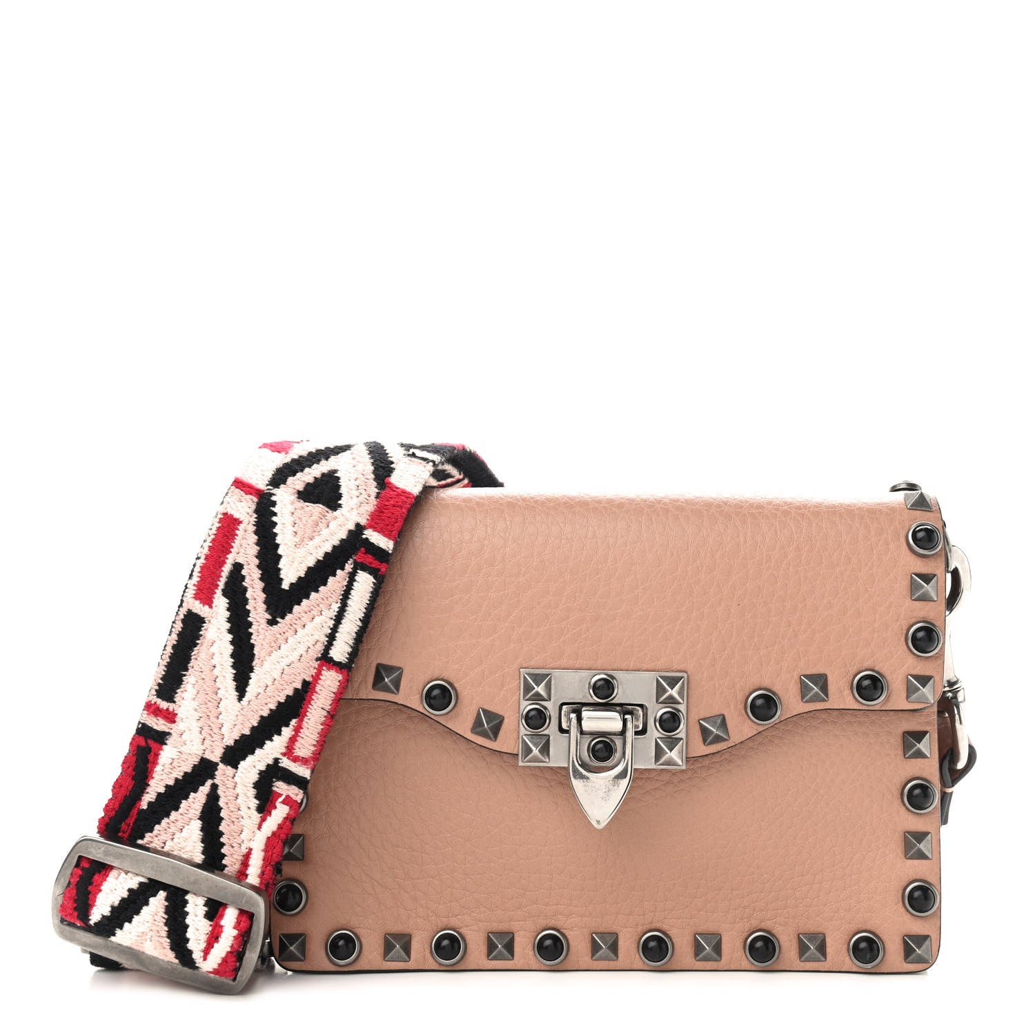 Valentino Garavani Grained Calfskin Onyx Small Guitar Strap Rockstud Rolling Shoulder Flap Bag Soft Noisette 1 of 13