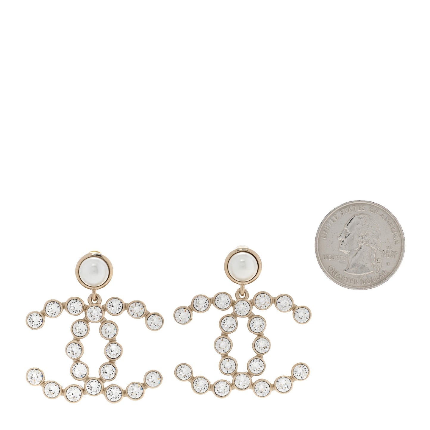 Crystal Pearl Large CC Drop Earrings Gold