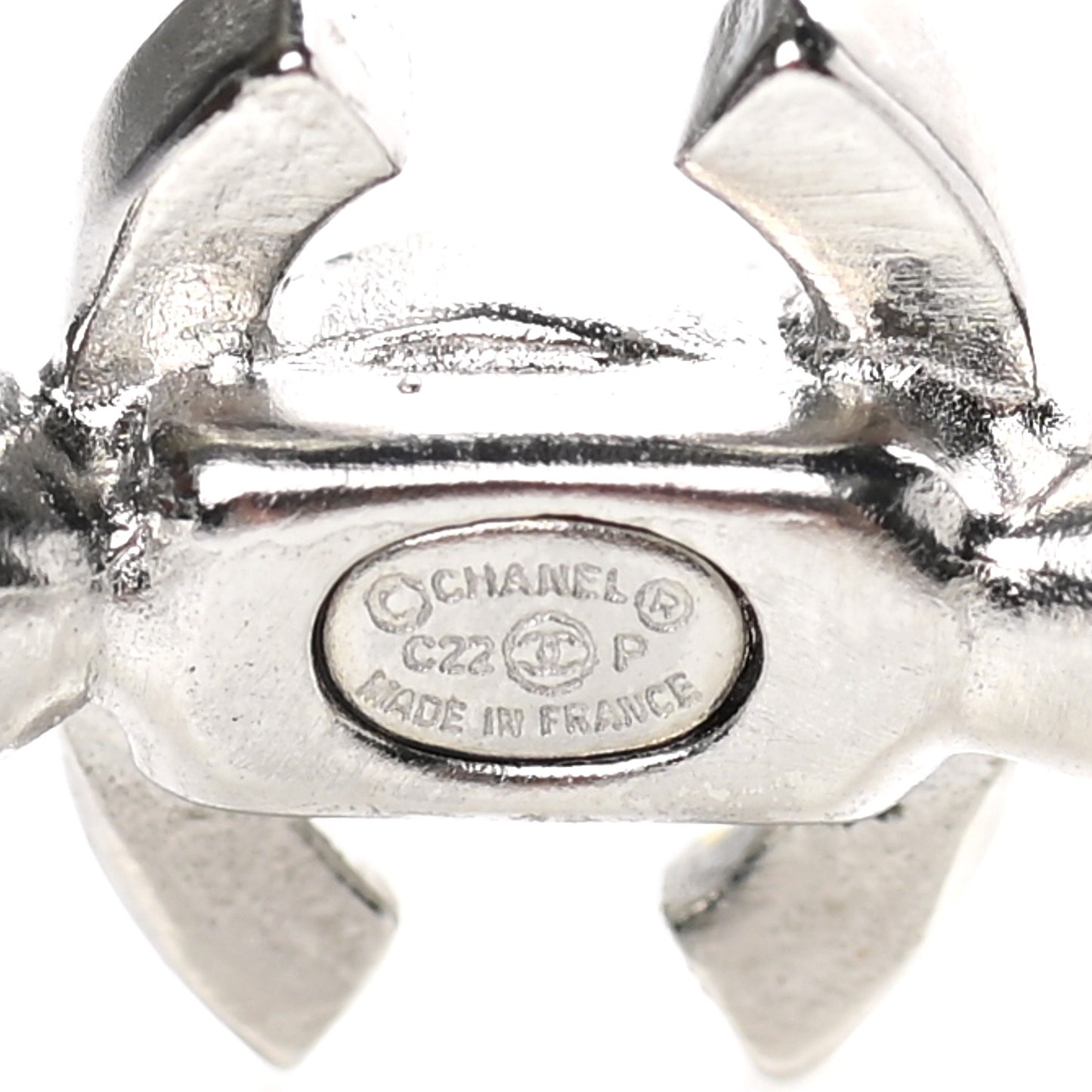Metal Crystal CC Hoop Earrings Silver