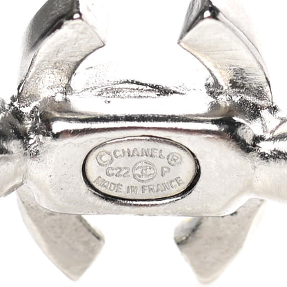 Chanel Metal Crystal CC Hoop Earrings Silver 4 of 4