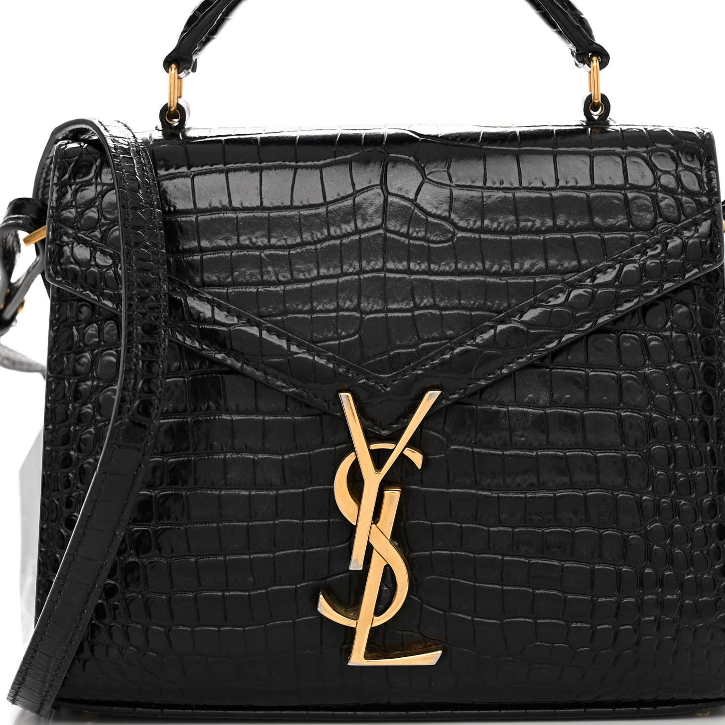 Calfskin Crocodile Embossed Mini Classic Monogram Cassandra Top Handle Black