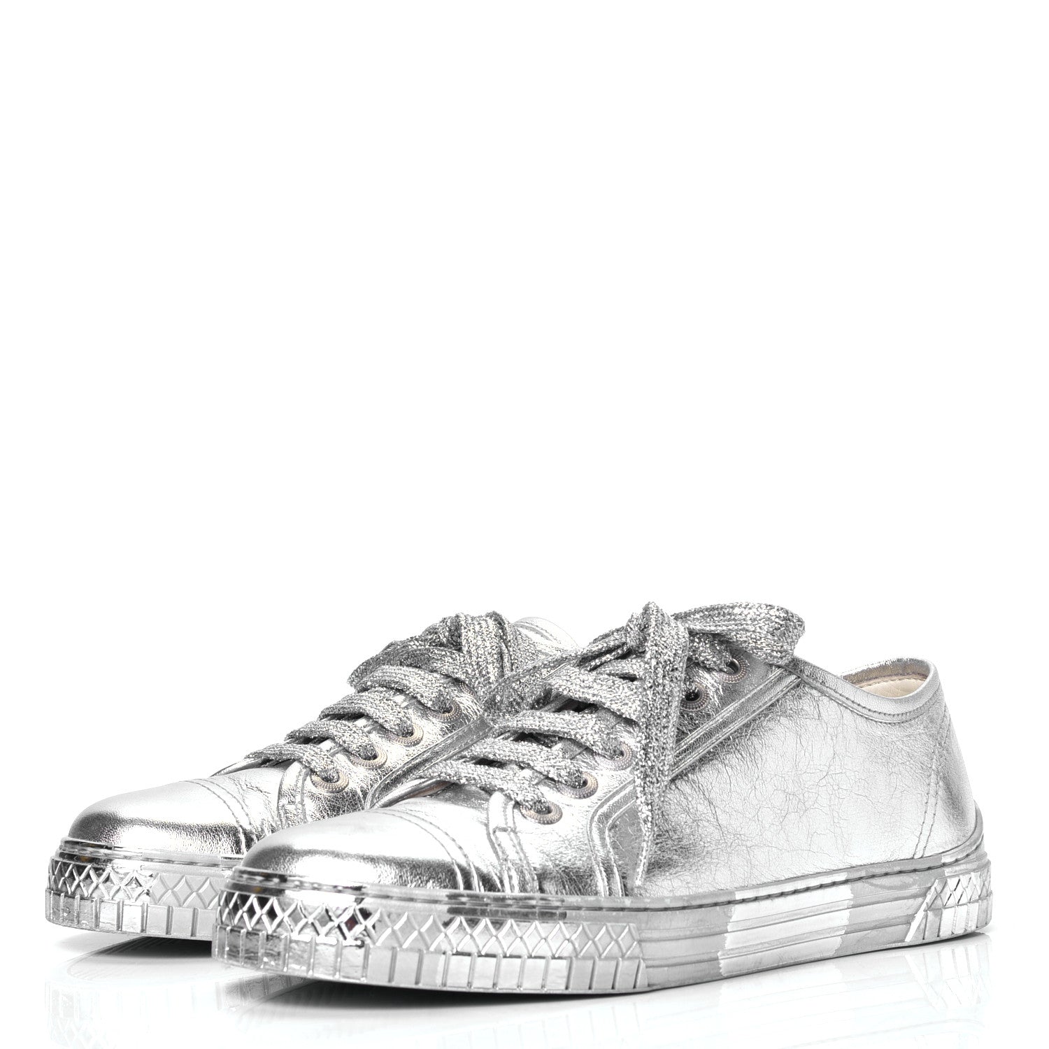 Chanel Laminated Lambskin Sneakers 37.5 Silver 2 of 5