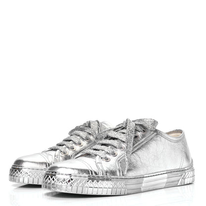 Chanel Laminated Lambskin Sneakers 37.5 Silver 2 of 5