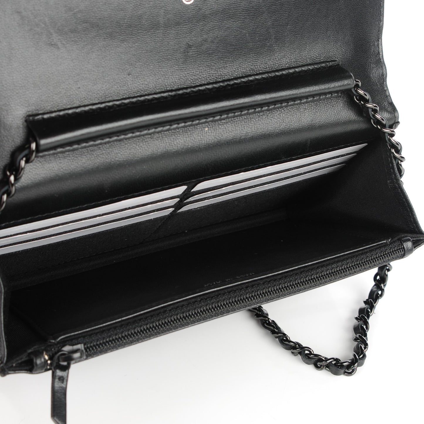 Calfskin Chevron Wallet On Chain WOC So Black