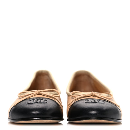 Chanel Lambskin Cap Toe CC Ballerina Flats 36 Beige Black 3 of 10
