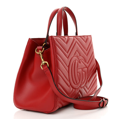 Gucci Calfskin Matelasse Small GG Marmont Tote Hibiscus Red 3 of 10