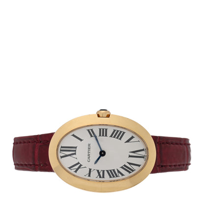 Cartier 18K Yellow Gold Alligator 24mm Baignoire Quartz Watch Burgundy 2 of 5