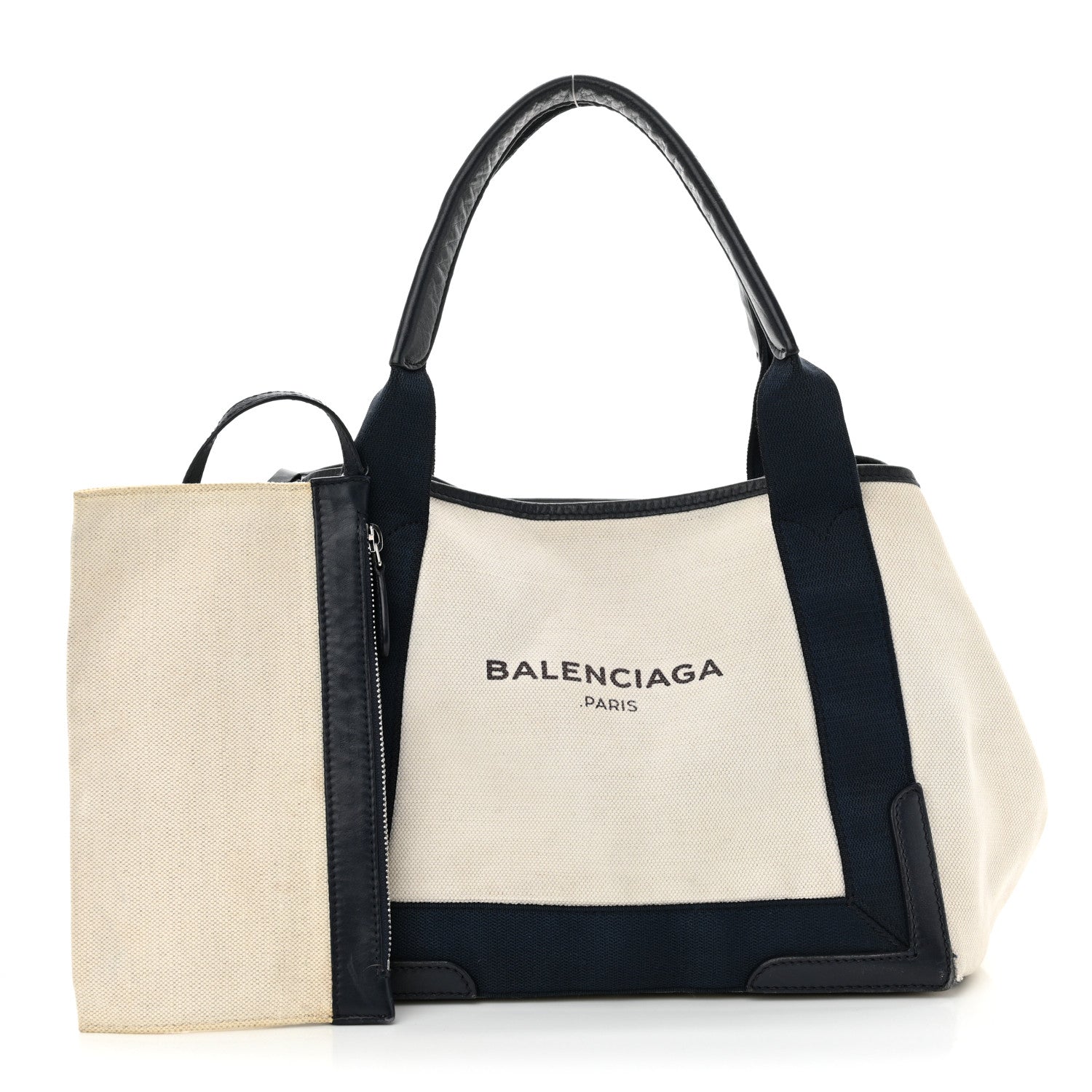 Balenciaga Cotton Canvas Satin Calfskin S Navy Cabas Natural Black 3 of 19