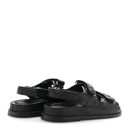 Chanel Grained Calfskin Velcro Dad Sandals 37.5 Black 4 of 14