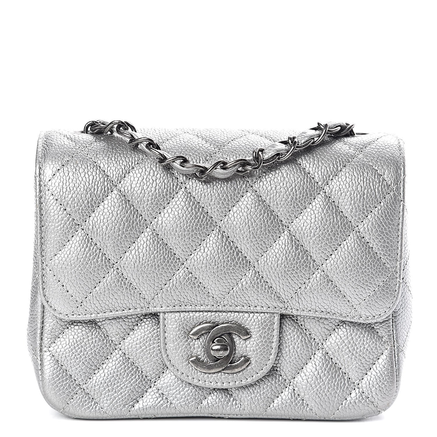 Chanel Metallic Caviar Quilted Mini Square Flap Silver 1 of 11
