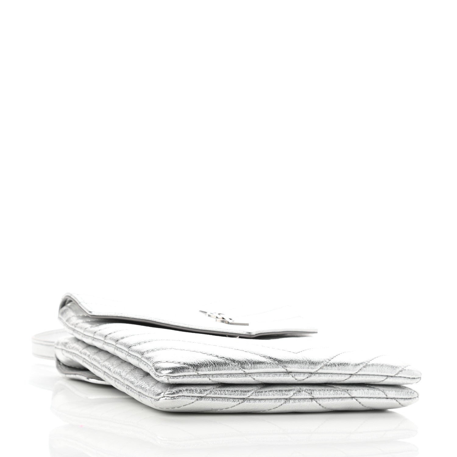 Saint Laurent Metallic Lambskin Quilted Double Flap Bag Silver 4 of 10