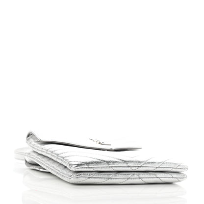 Saint Laurent Metallic Lambskin Quilted Double Flap Bag Silver 4 of 10